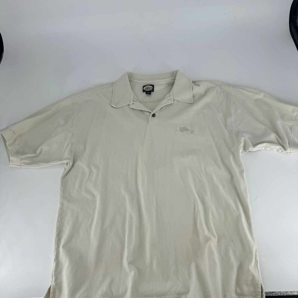 Tommy Bahama Mens XL Cream‎ Cotton Short Sleeve Marlin Logo Polo Shirt